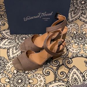 Micro suede strapped  heeled pump sandals